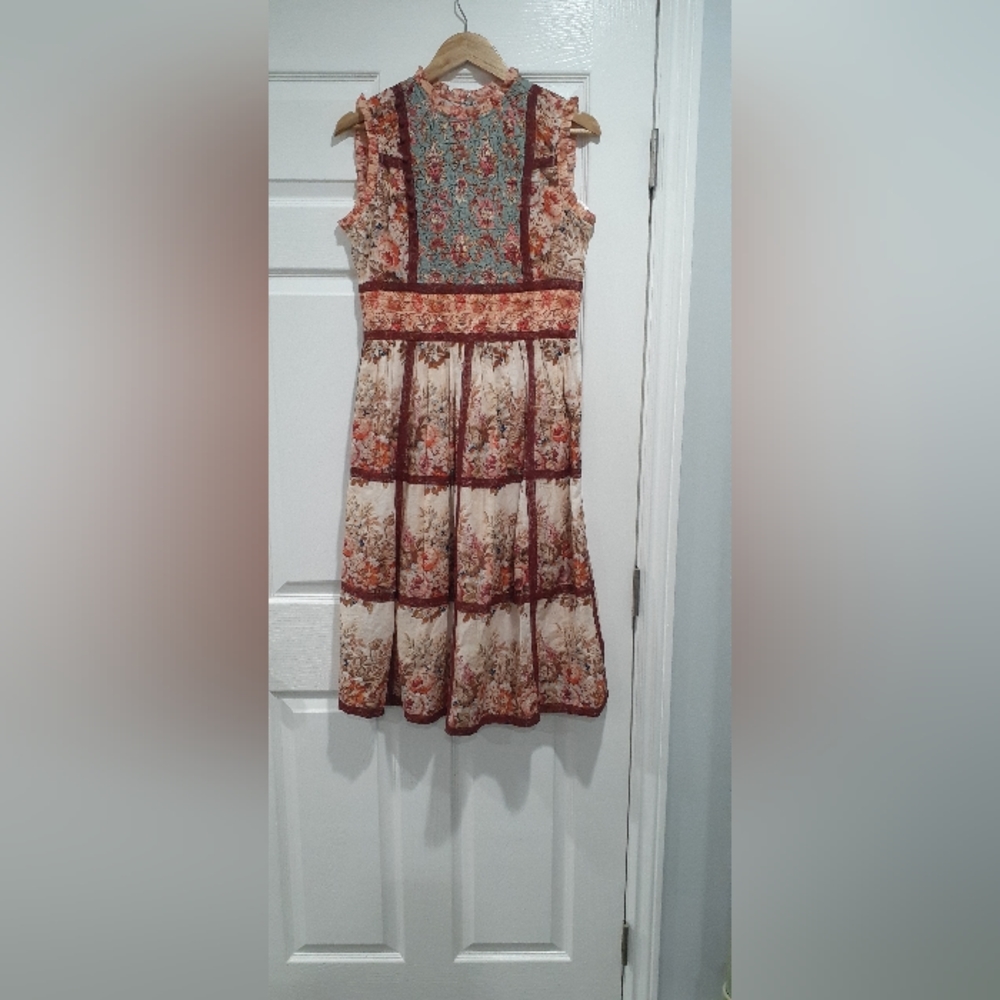 NEW W/O TAG Sundance Catalogue Sundance Outback Bloom Midi Patchwork Print Dress - Picture 2 of 12